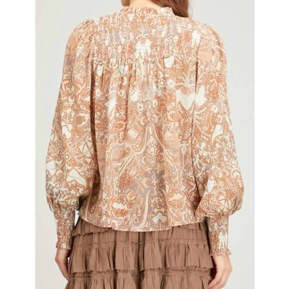 Ulla Johnson Ida Printed Cotton Blend Puff Sleeve Split-Neck Blouse Feldspar 2 - Picture 2 of 10